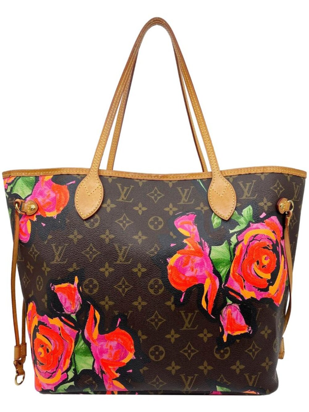 Louis Vuitton Neverfull MM Roses Monogram Canvas Shoulder Bag Brown